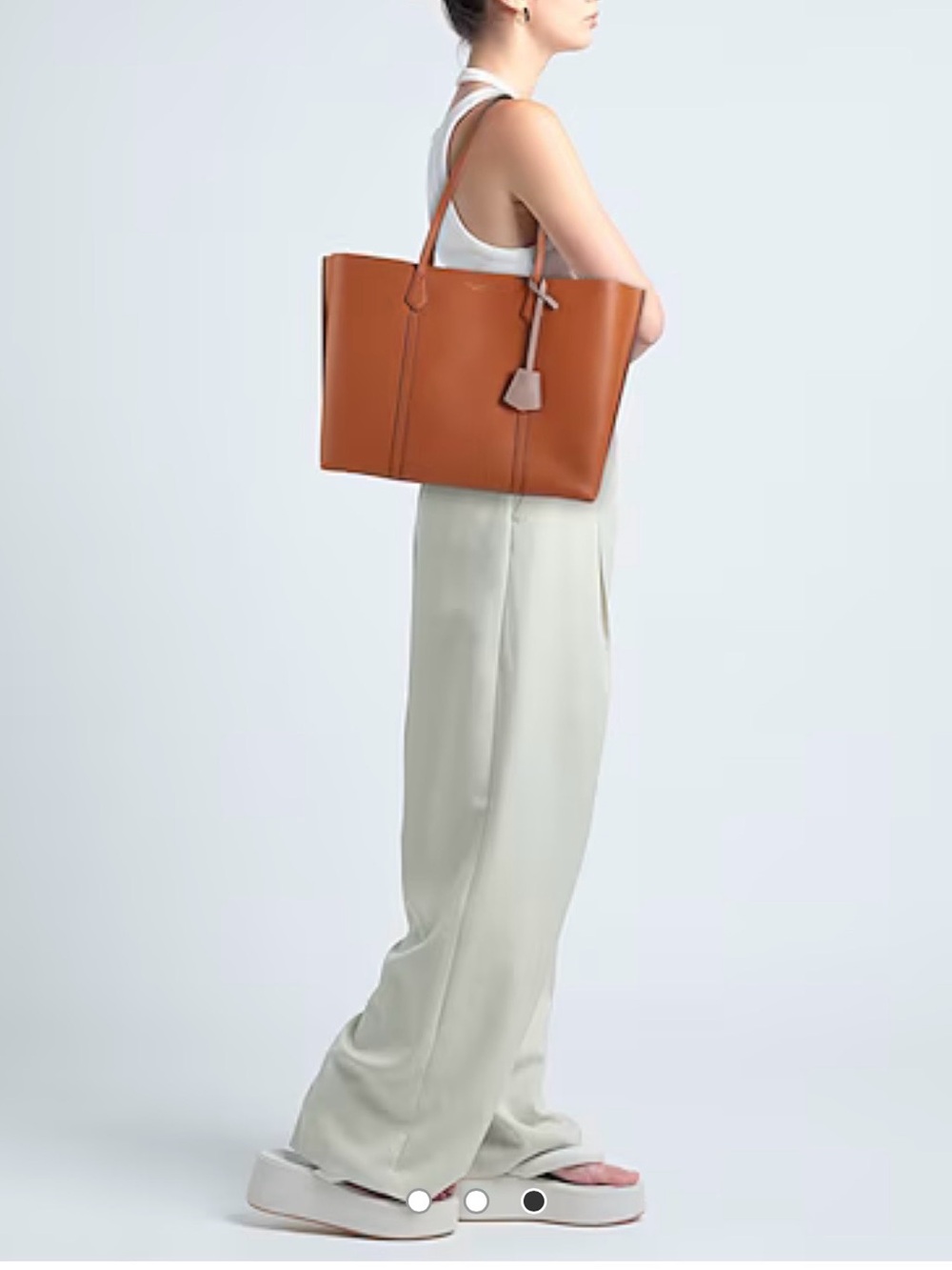Tory Burch Cognac Leather Tote with Contrast Tag - Picture 2 of 3